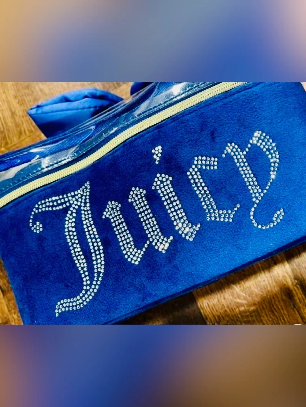 Juicy Couture Blue Velvet Rhinestone Bow Top Cosmetic Case